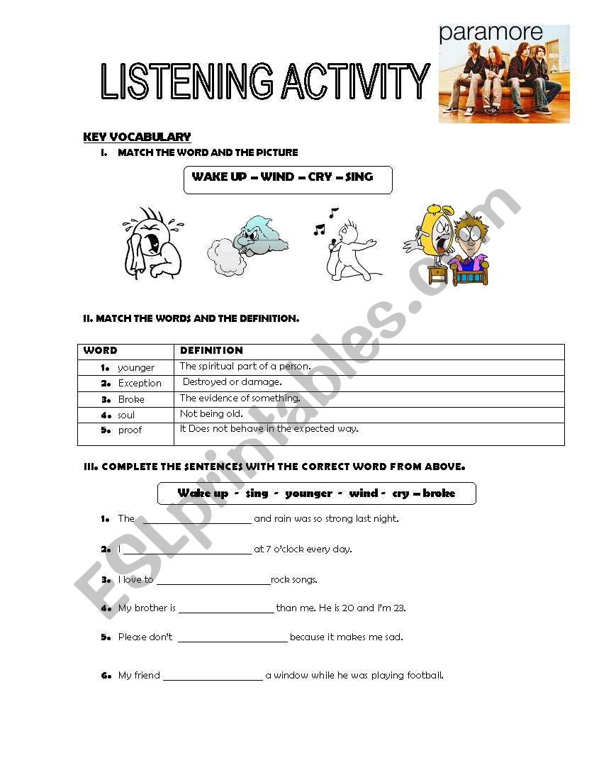 Listening Activity Paramore worksheet