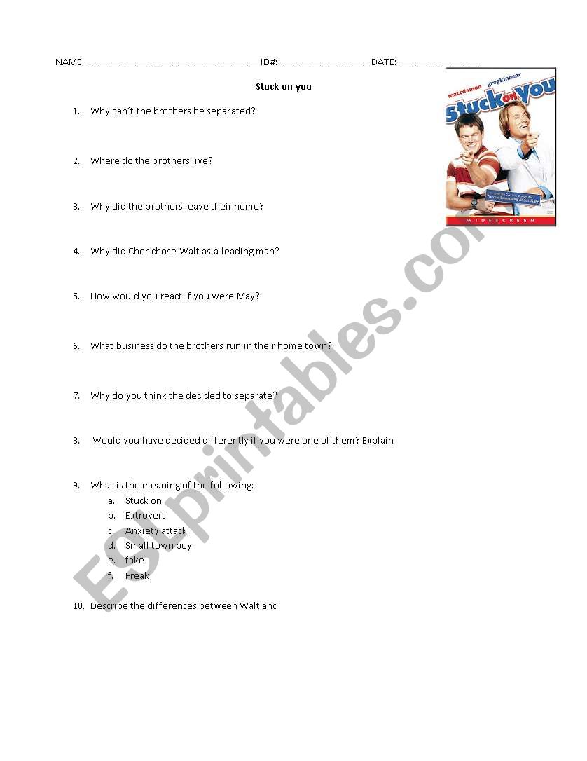 Stuck on you worksheet