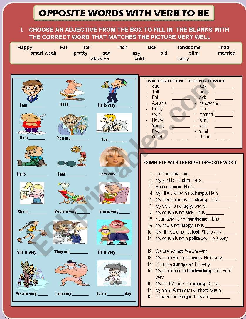 OPPOSITES ADJECTIVES WITH TO BE AND FAMILY MEMBERS