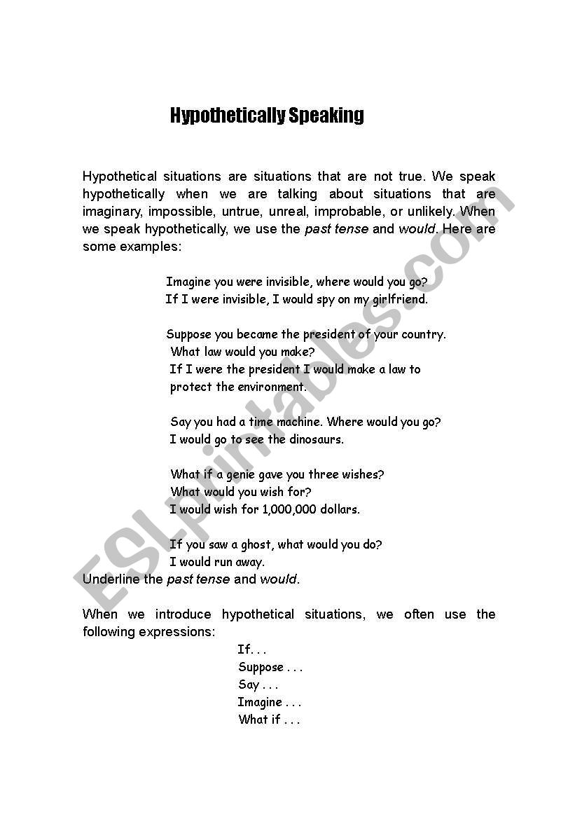 Hypothetical questions worksheet
