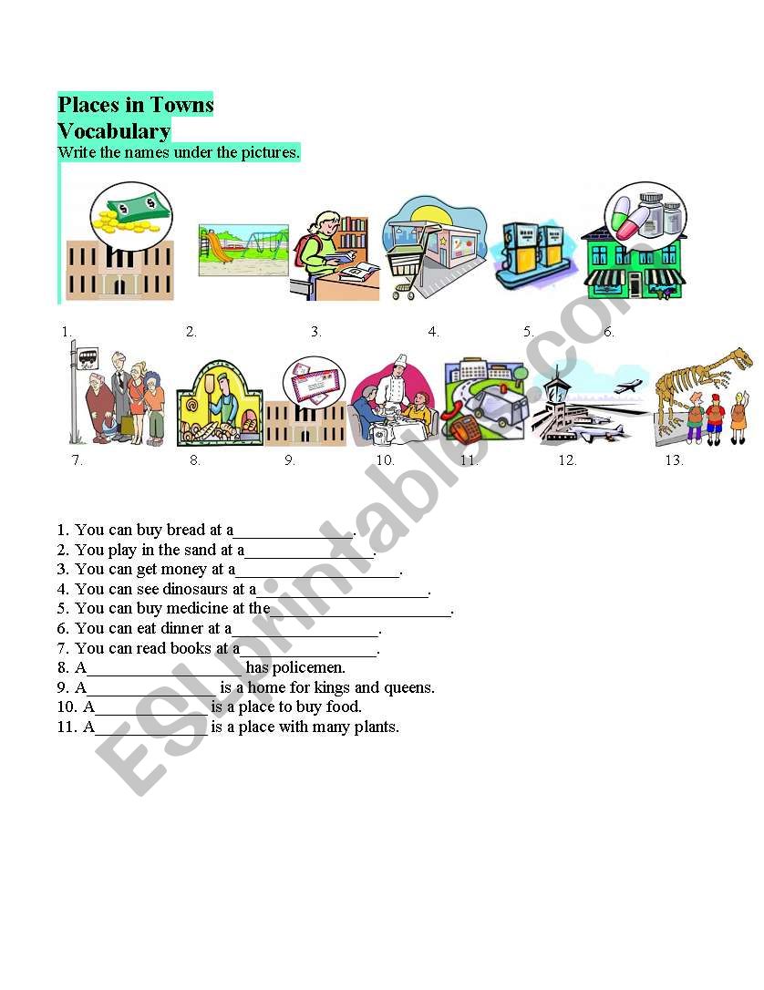 PLACES IN TOWN worksheet