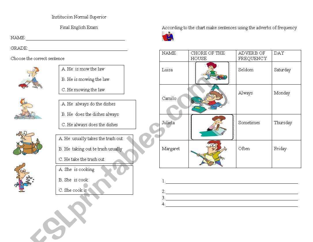 chores of the house worksheet