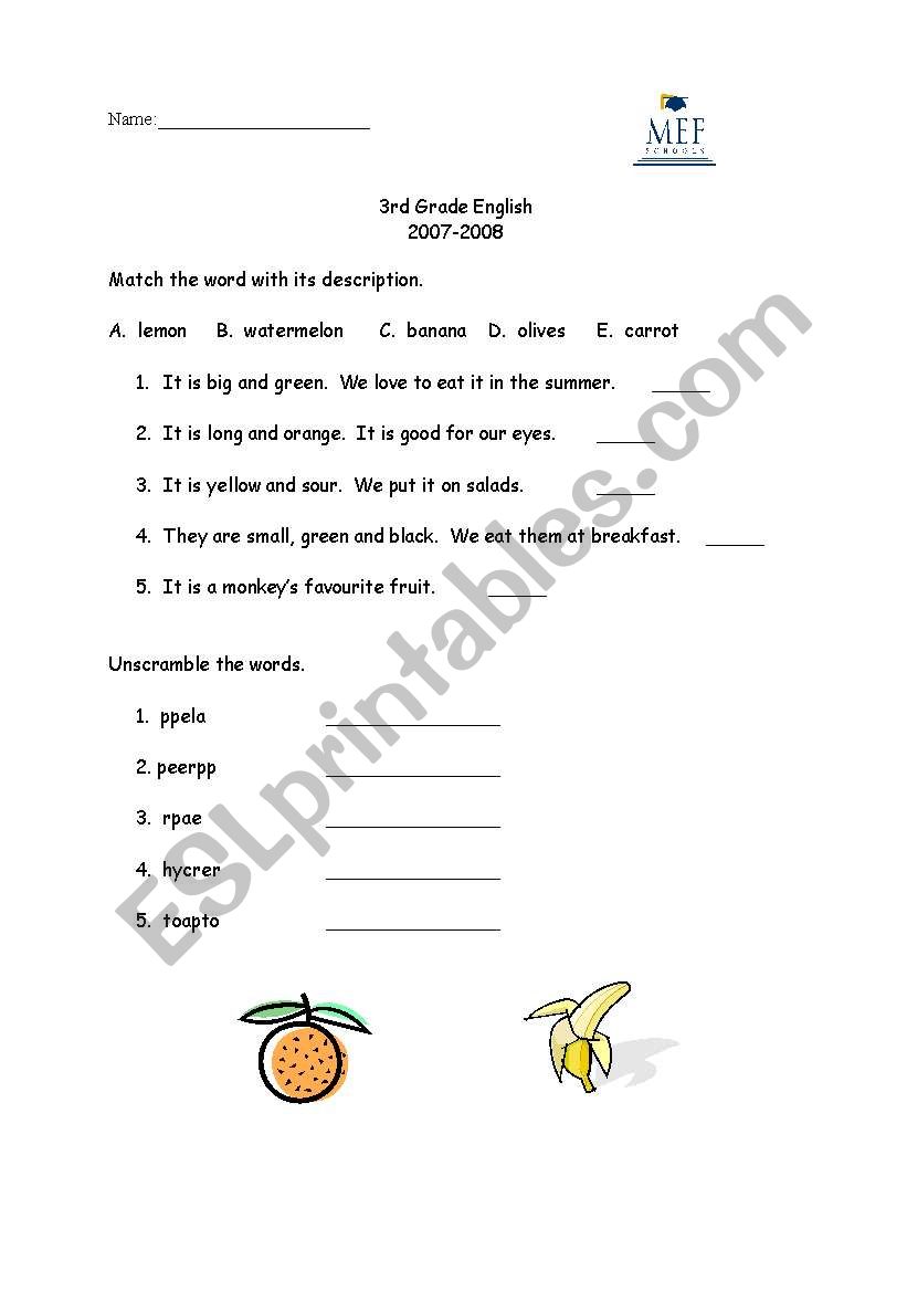 Fruit Review worksheet