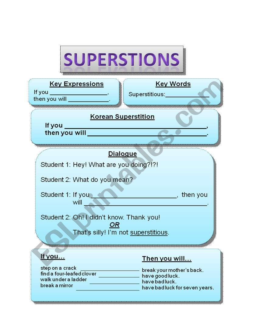 Superstitions!  worksheet