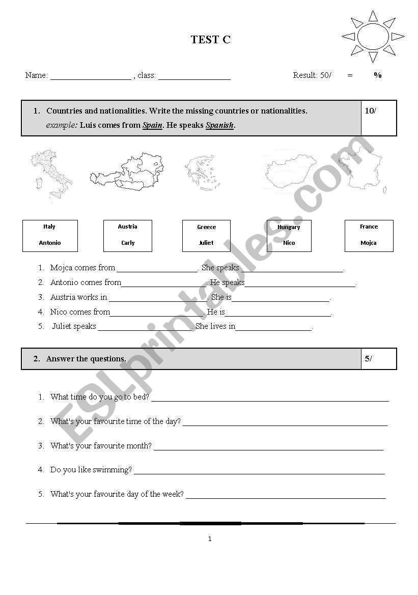 Beginners´ test C - ESL worksheet by tulka