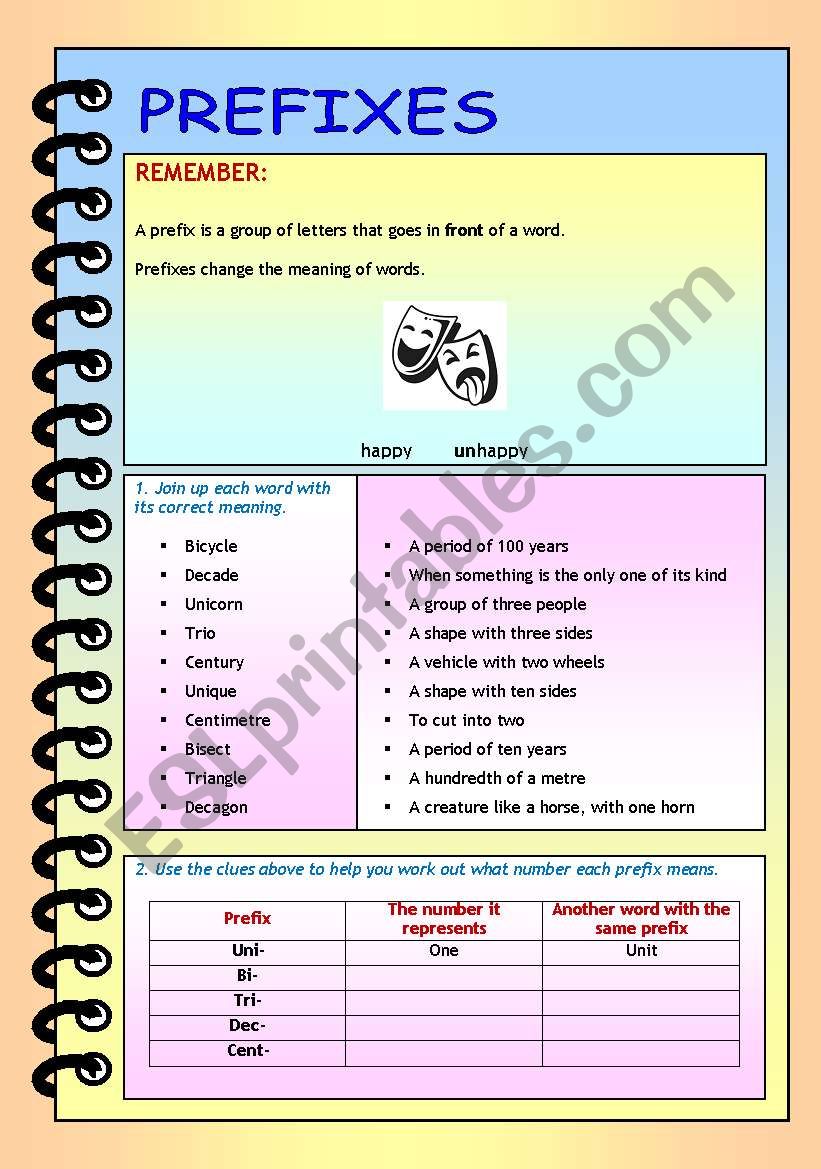 Prefixes worksheet