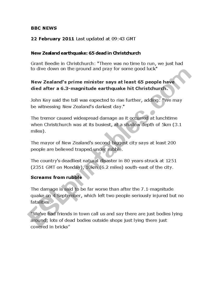 BBC NEWS FEB 22ND worksheet