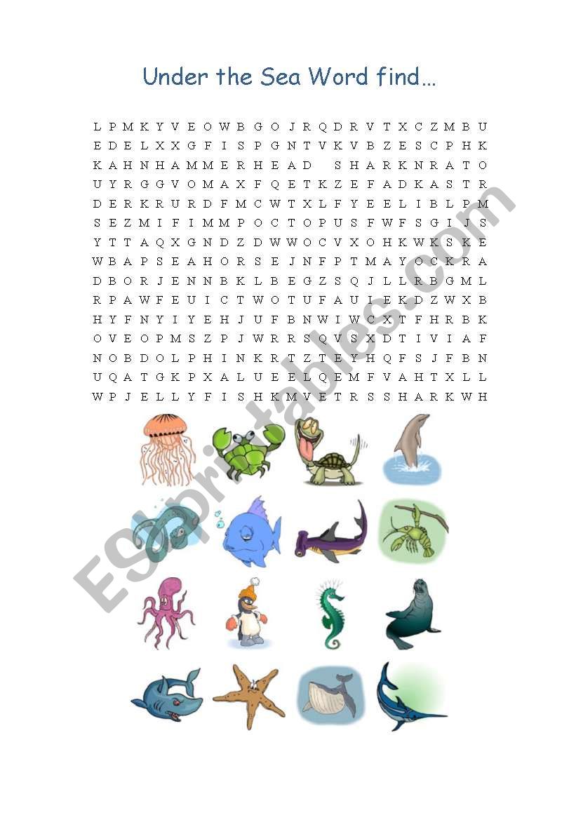 Under the Sea Word Find worksheet