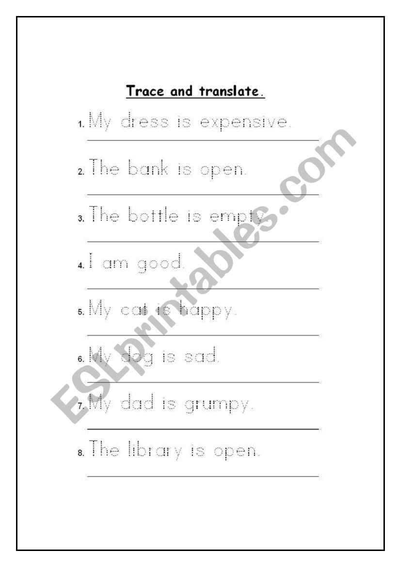 Trace and translate. worksheet