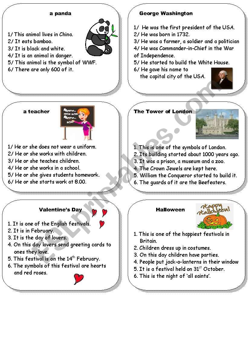 Boardgame cards 3/5 worksheet