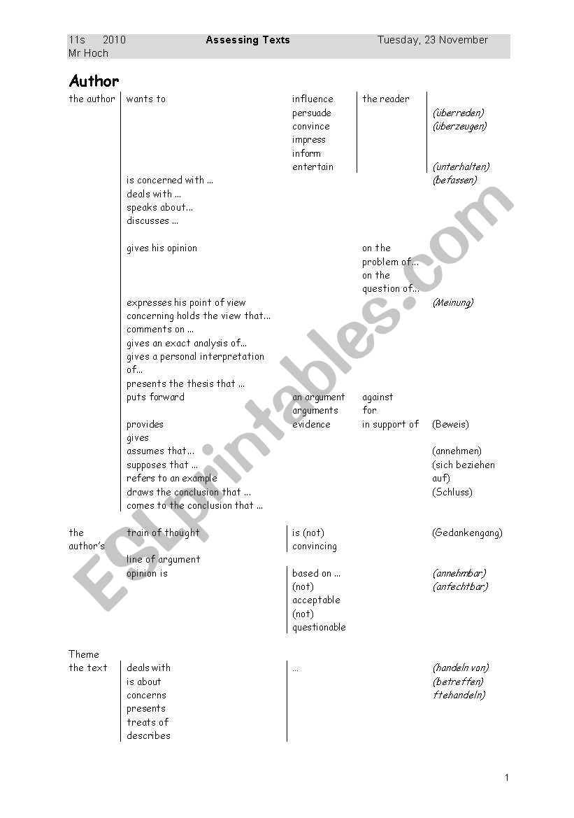 Overview Assessing Text worksheet