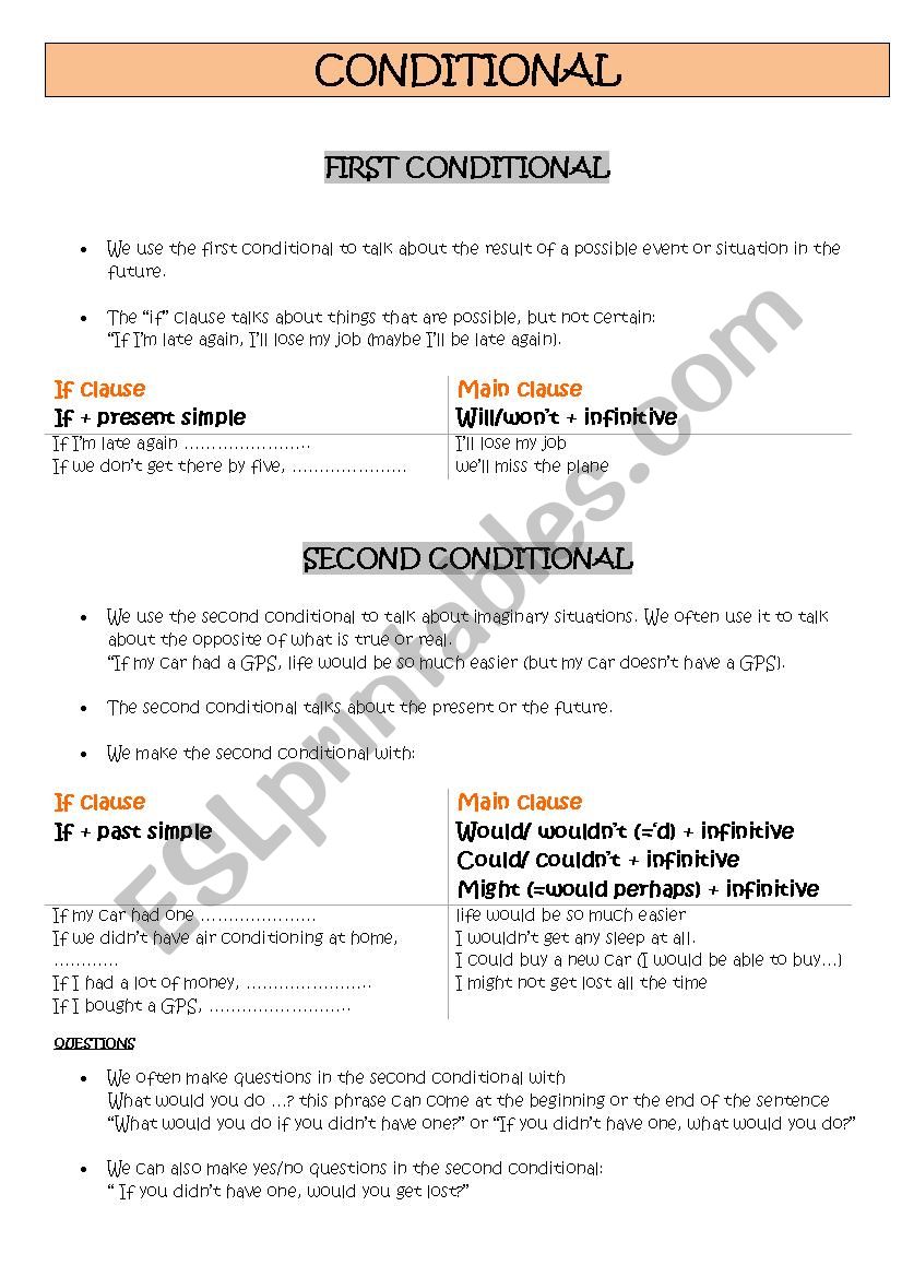 First and second conditionals worksheet