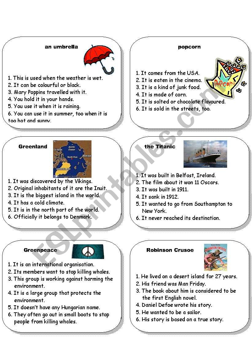 Boardgame cards 4 worksheet