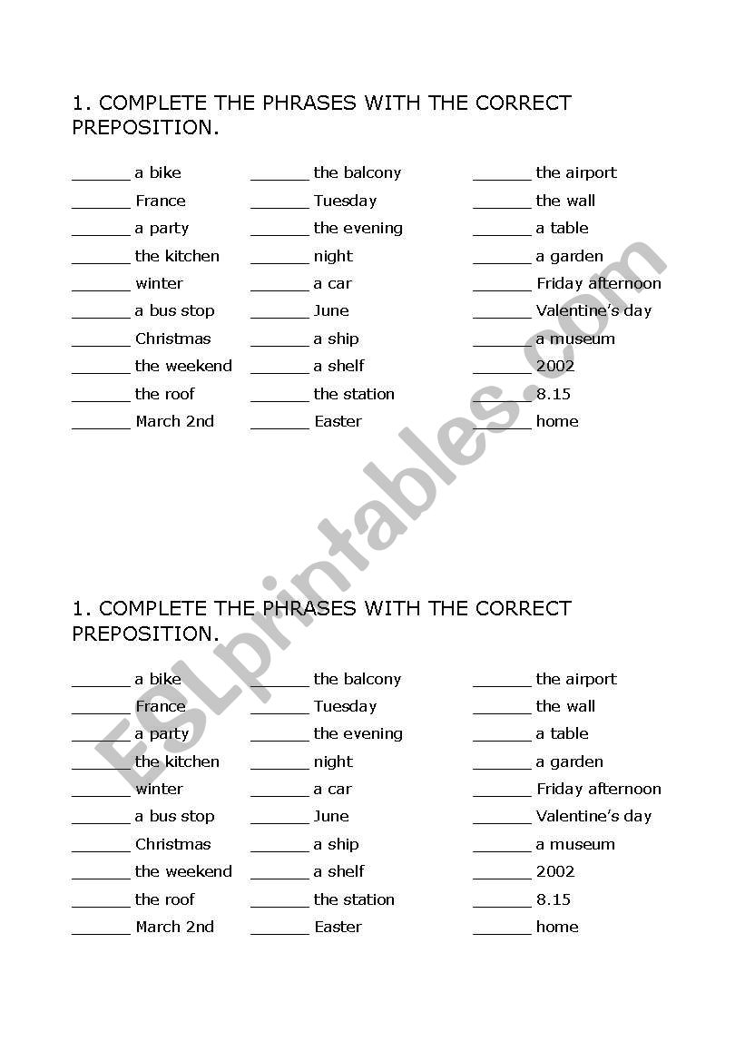 Test - prepositions IN, ON, AT