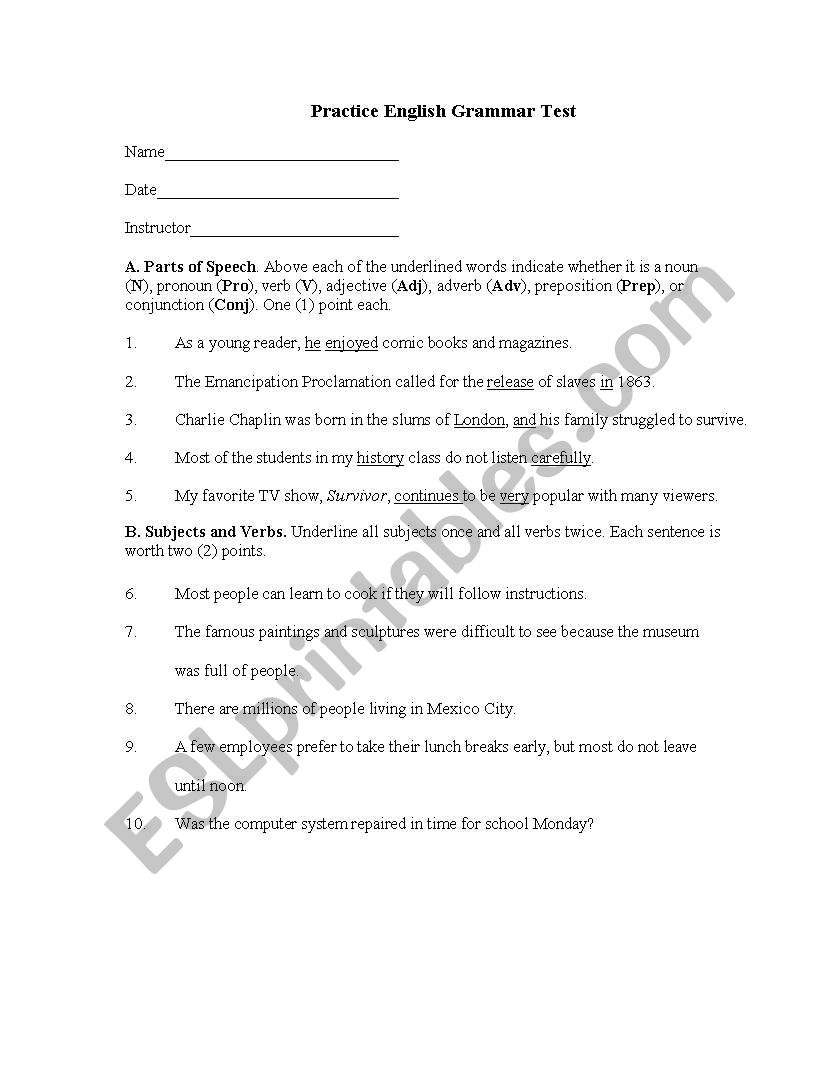 English Grammar Exercise worksheet