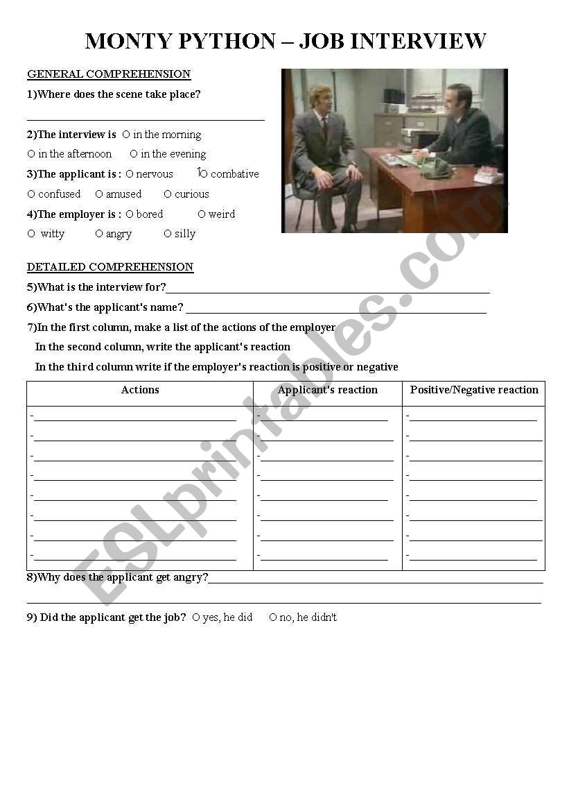 Monty Python - Job interview worksheet