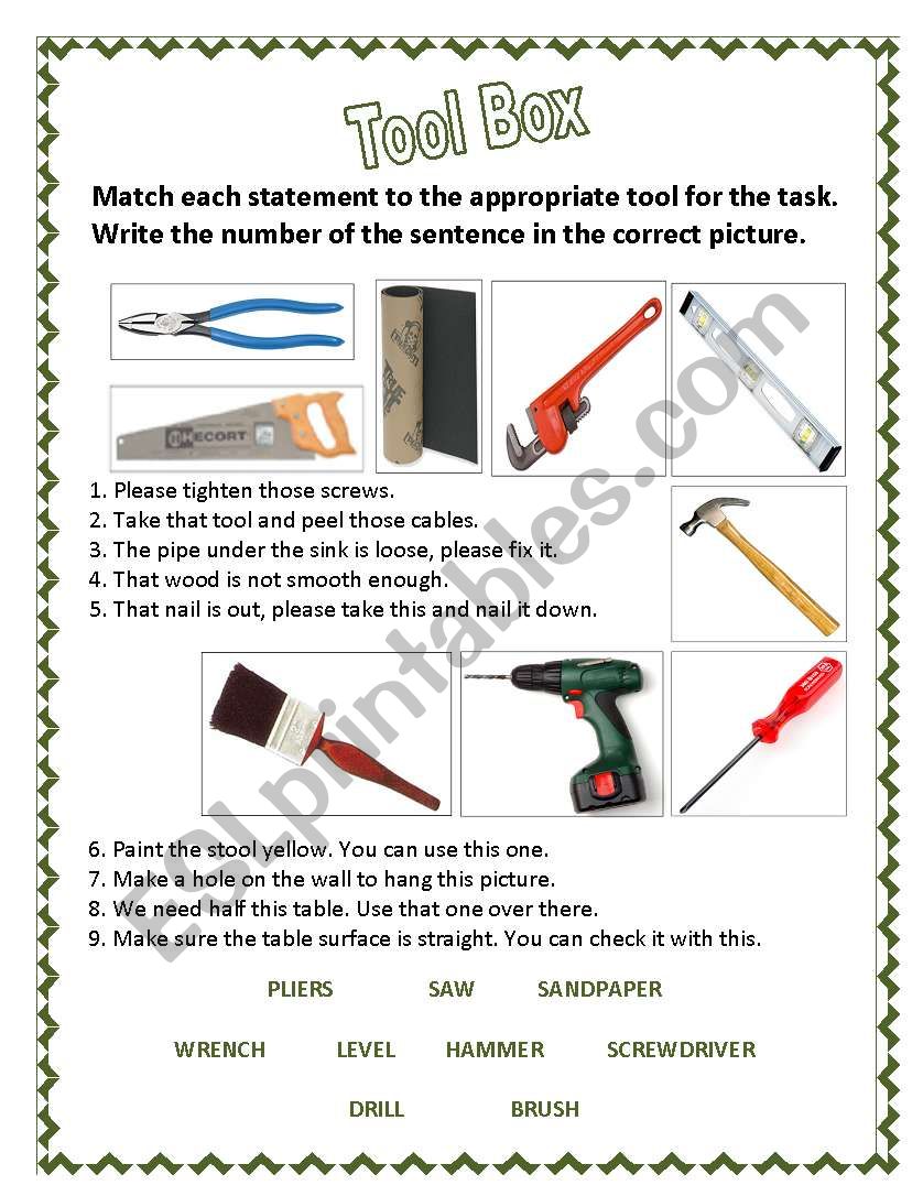 Tool Box : Vocabulary worksheet