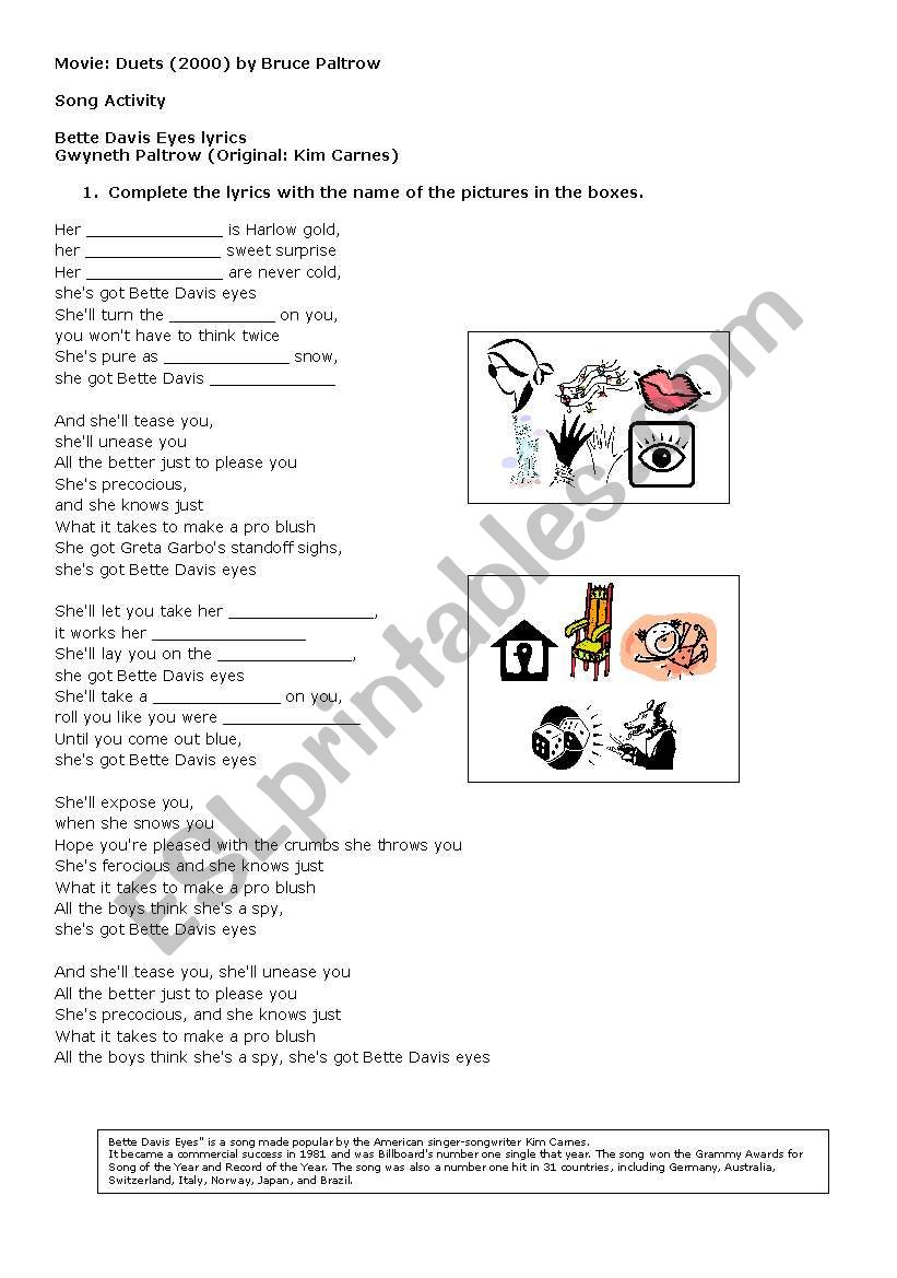 Bette Davis Eyes worksheet