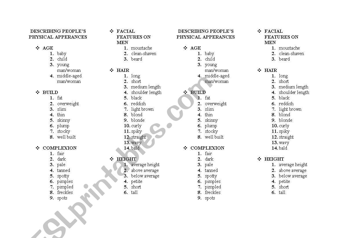 describing people worksheet