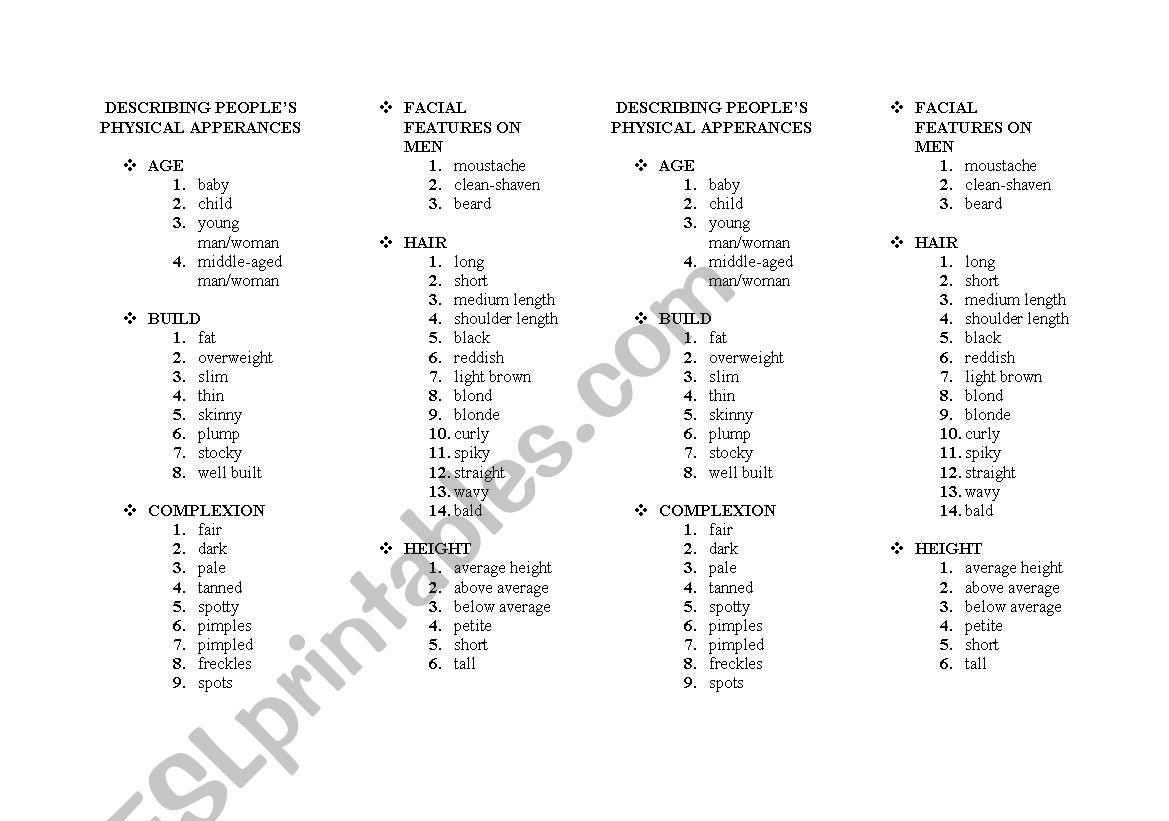 describing people worksheet