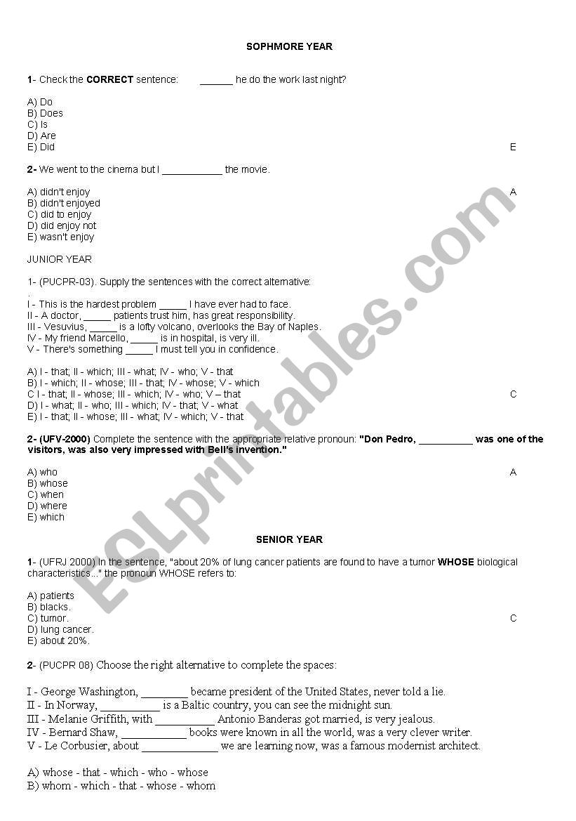 TEST FOR HIGH SCHOOL STUDENTS 2