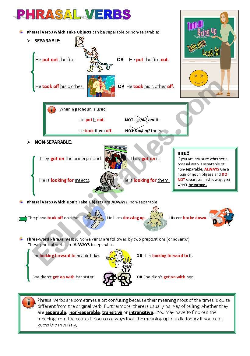 Some basic information about phrasal verbs and list of the most used ones.