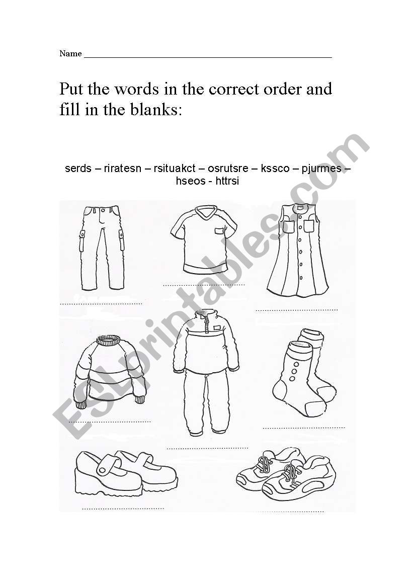 Clothes worksheet