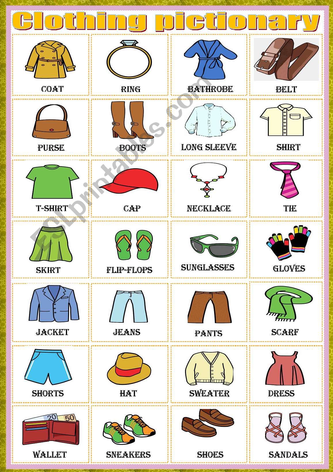 Clothing-pictionary worksheet