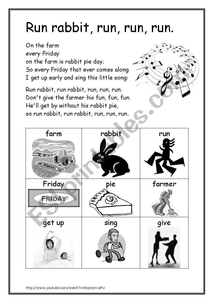 Old Run Rabbit Song extract worksheet