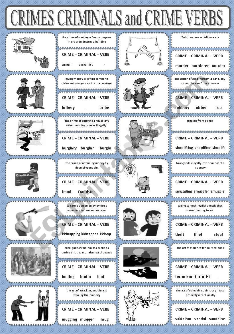 CRIME CRIMINAL and CRIME VERBS