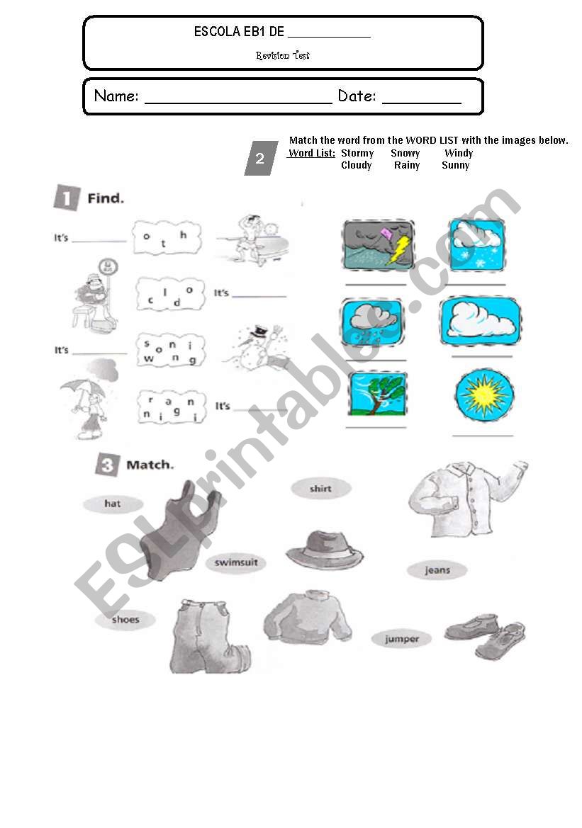 Revision Test - part one worksheet