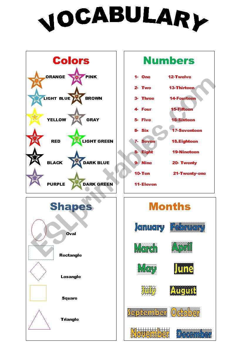 Colors, Numbers, Shapes and Months