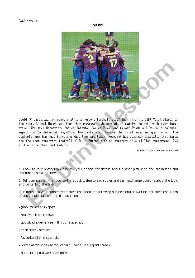 Speaking 3rd EOI Sports worksheet