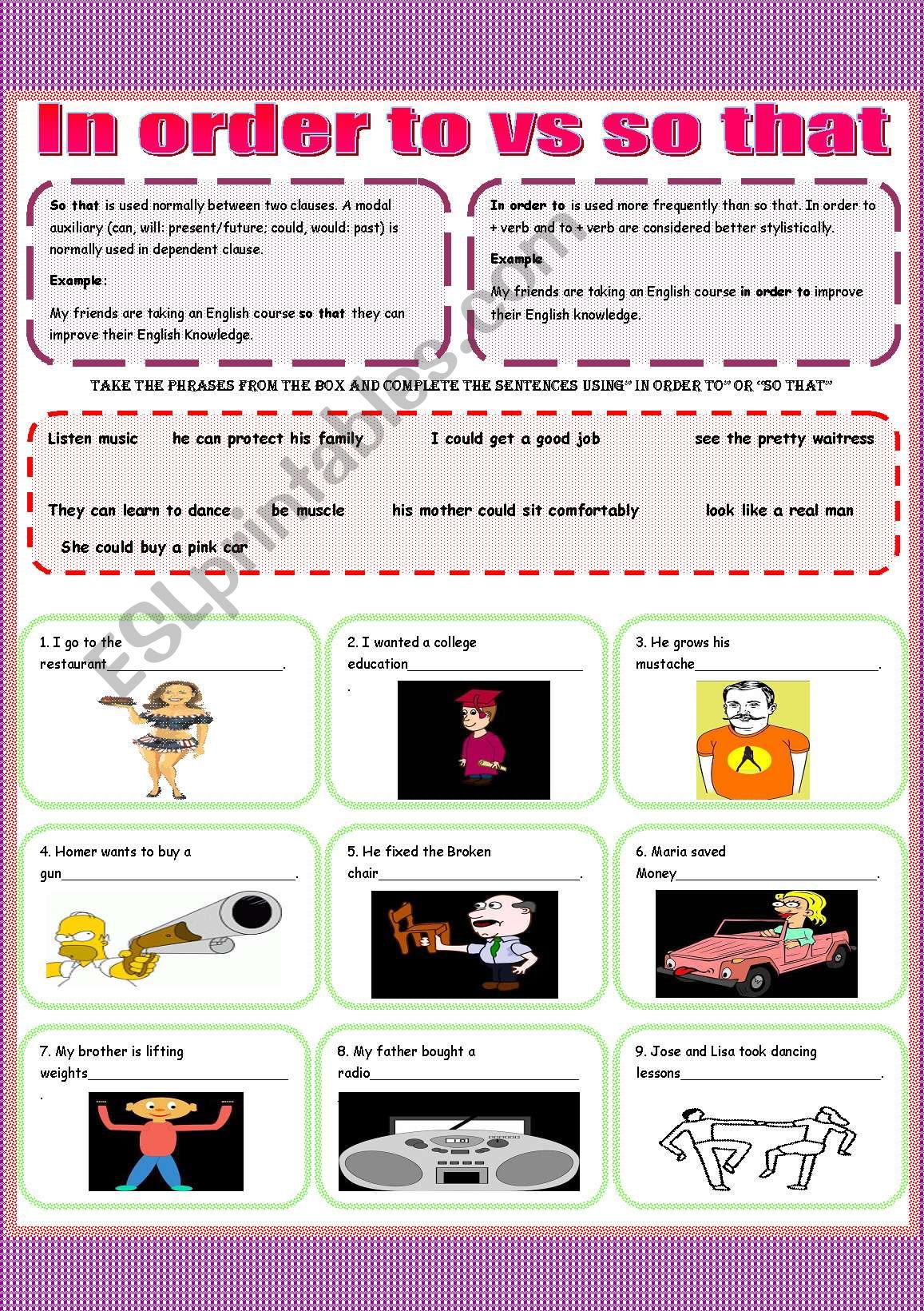 in order to vs so that- adverbs of purpose