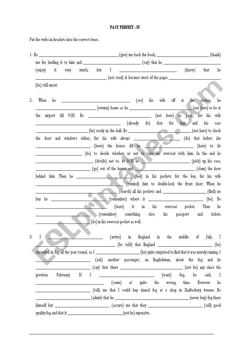 Past Perfect Tense worksheet