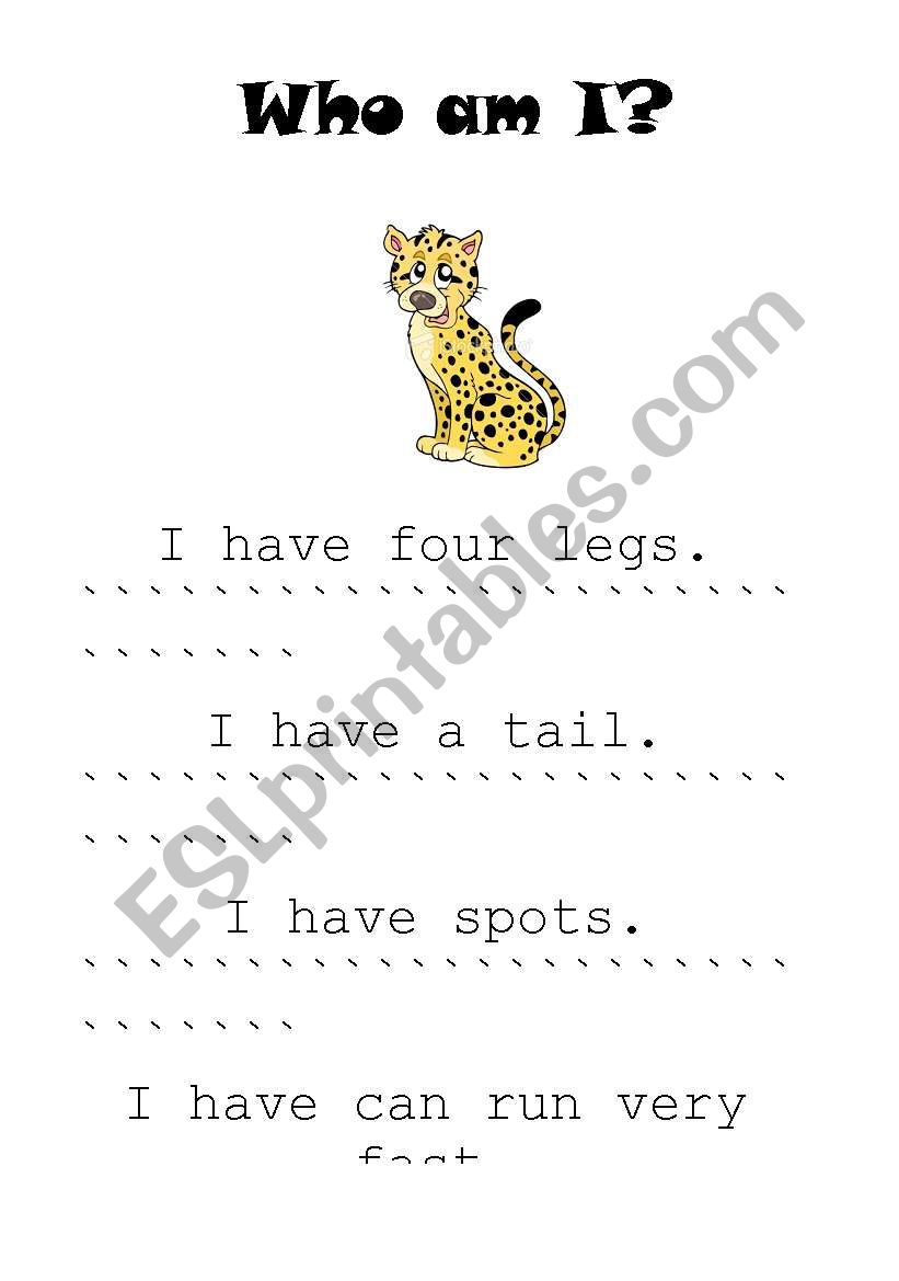 who am i - cheetah worksheet