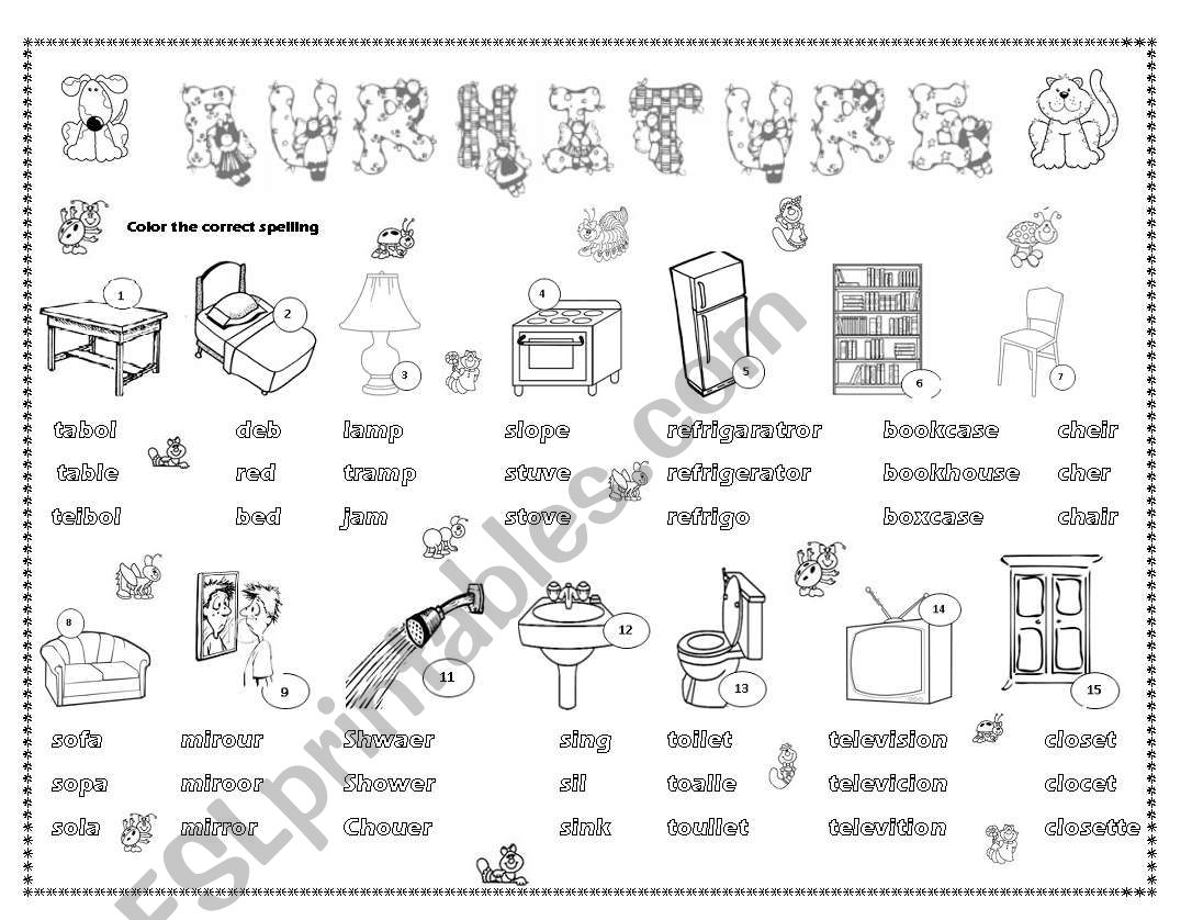 furniture worksheet