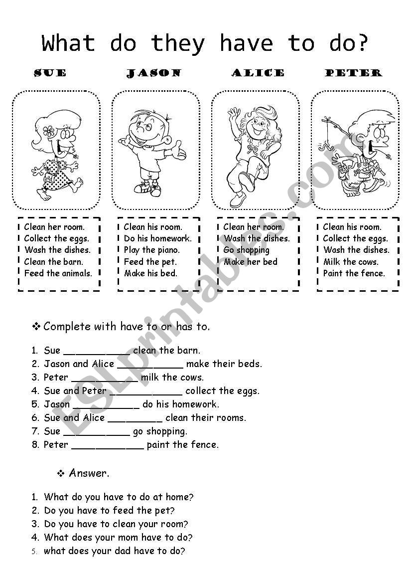 heve to or has to? worksheet