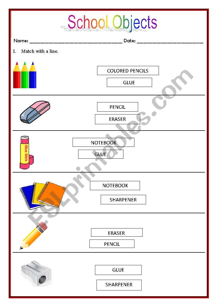 School Objects + Colors worksheet