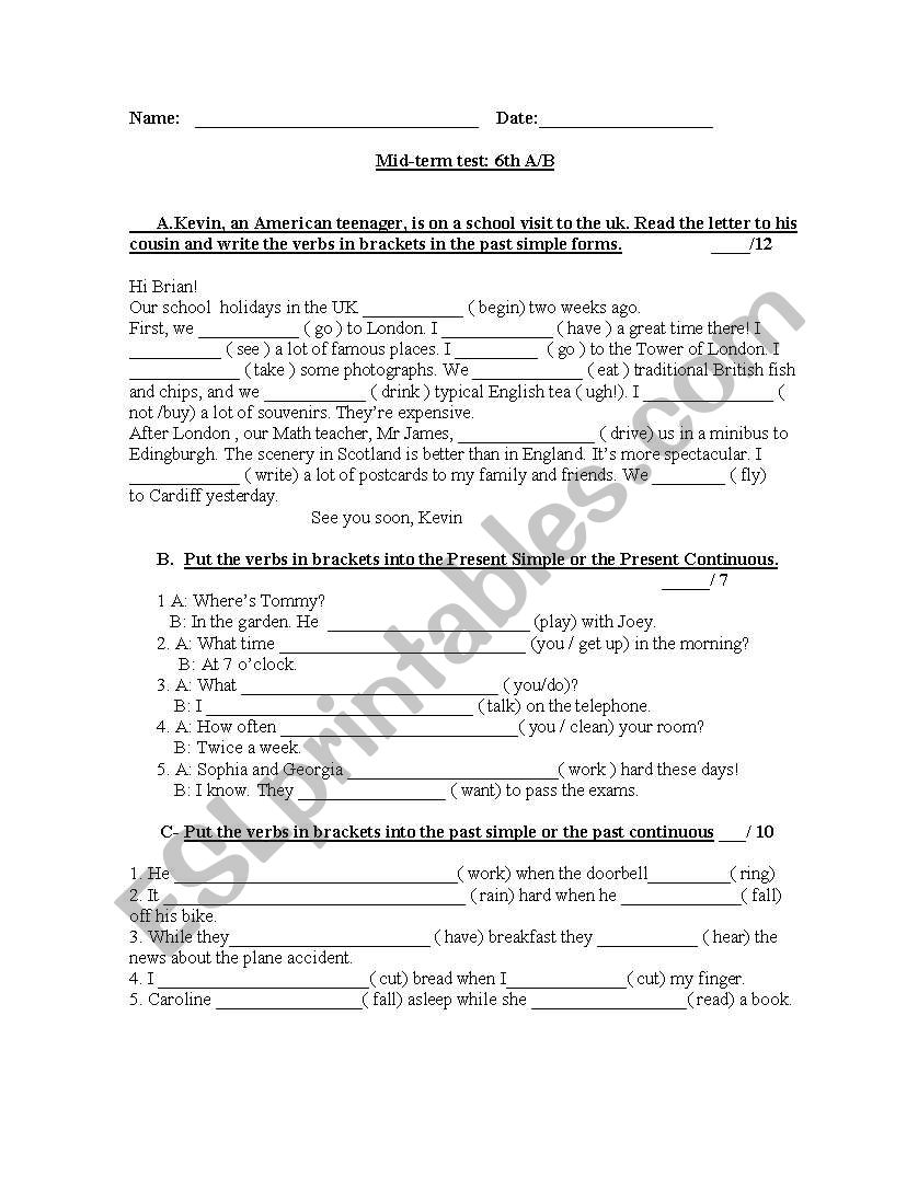 grammar test worksheet