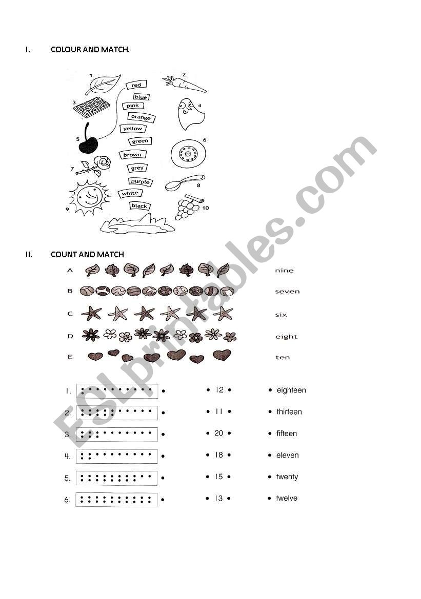 Colours and numbers part1 worksheet