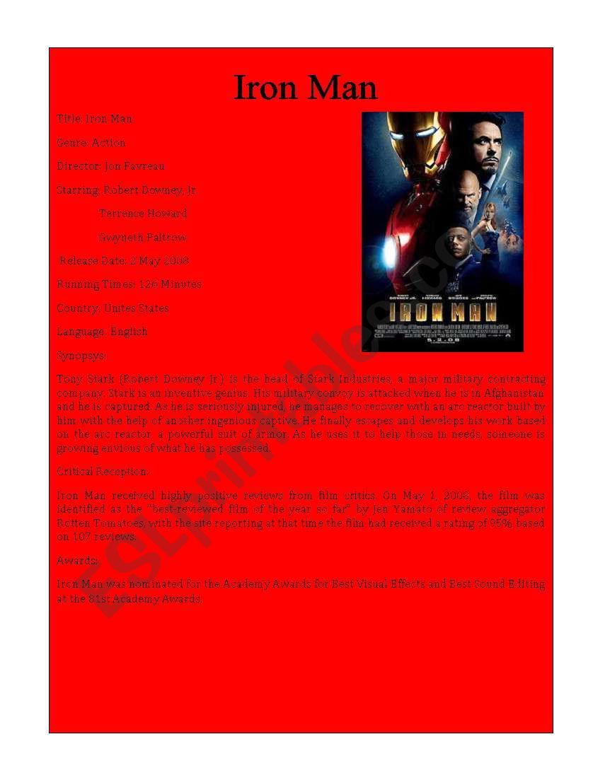 Movie Detail 5 ( Iron Man) worksheet