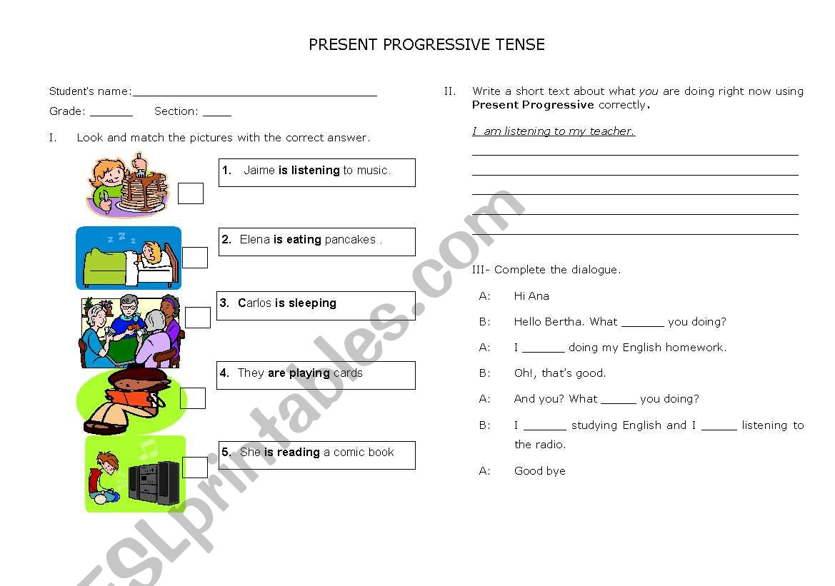 Present Progressive Tense worksheet