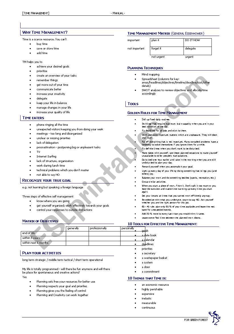 Time management manual worksheet