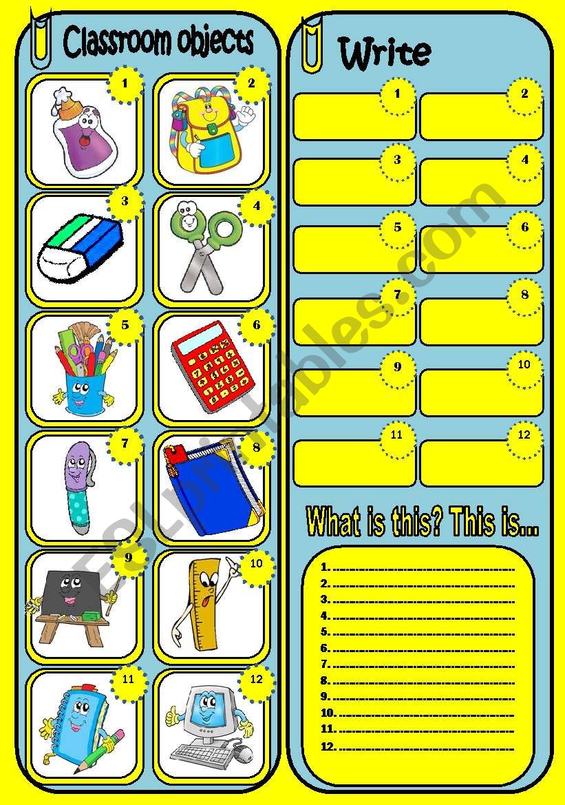 CLASSROOM OBJECTS worksheet