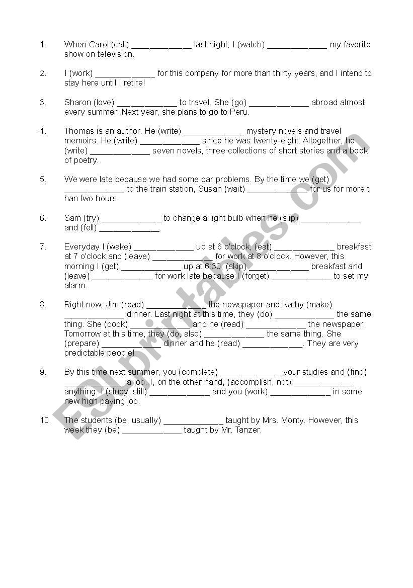 All tense work sheet 1 worksheet