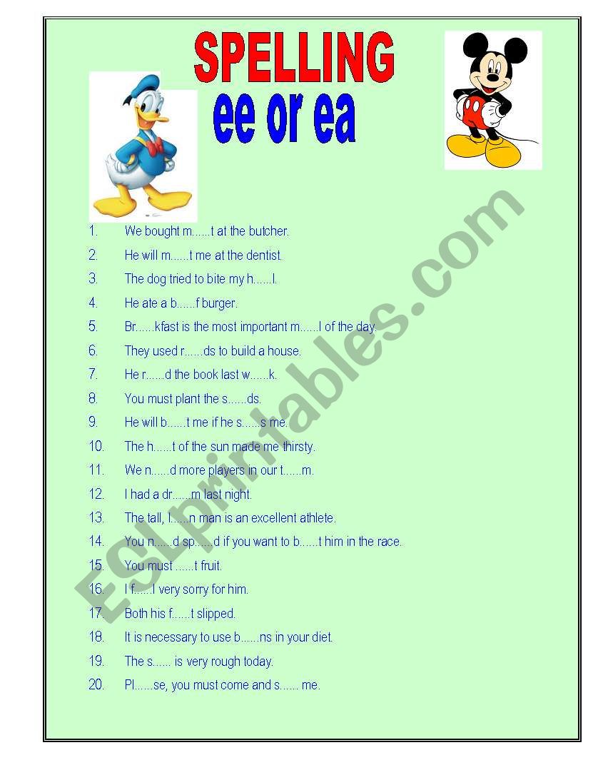 ee or ea worksheet