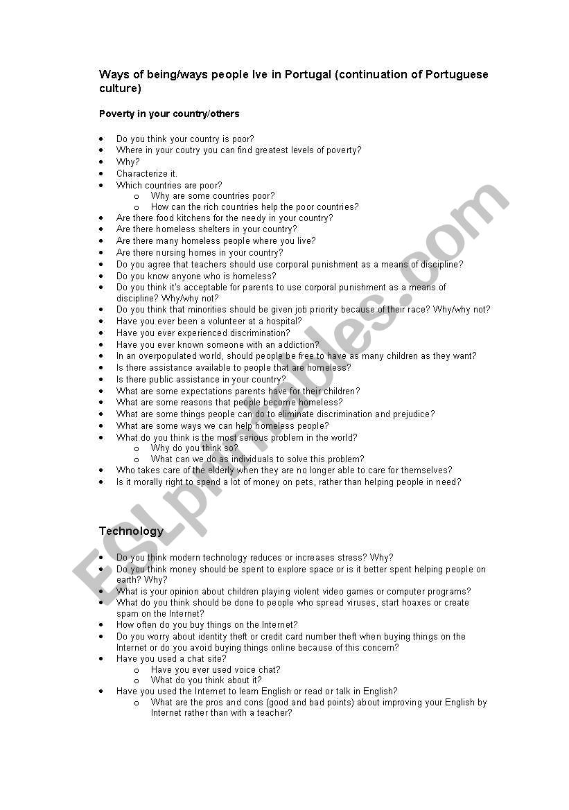 portuguese culture worksheet