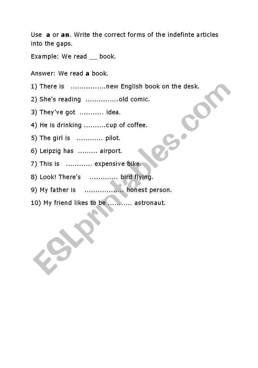 A/an worksheet