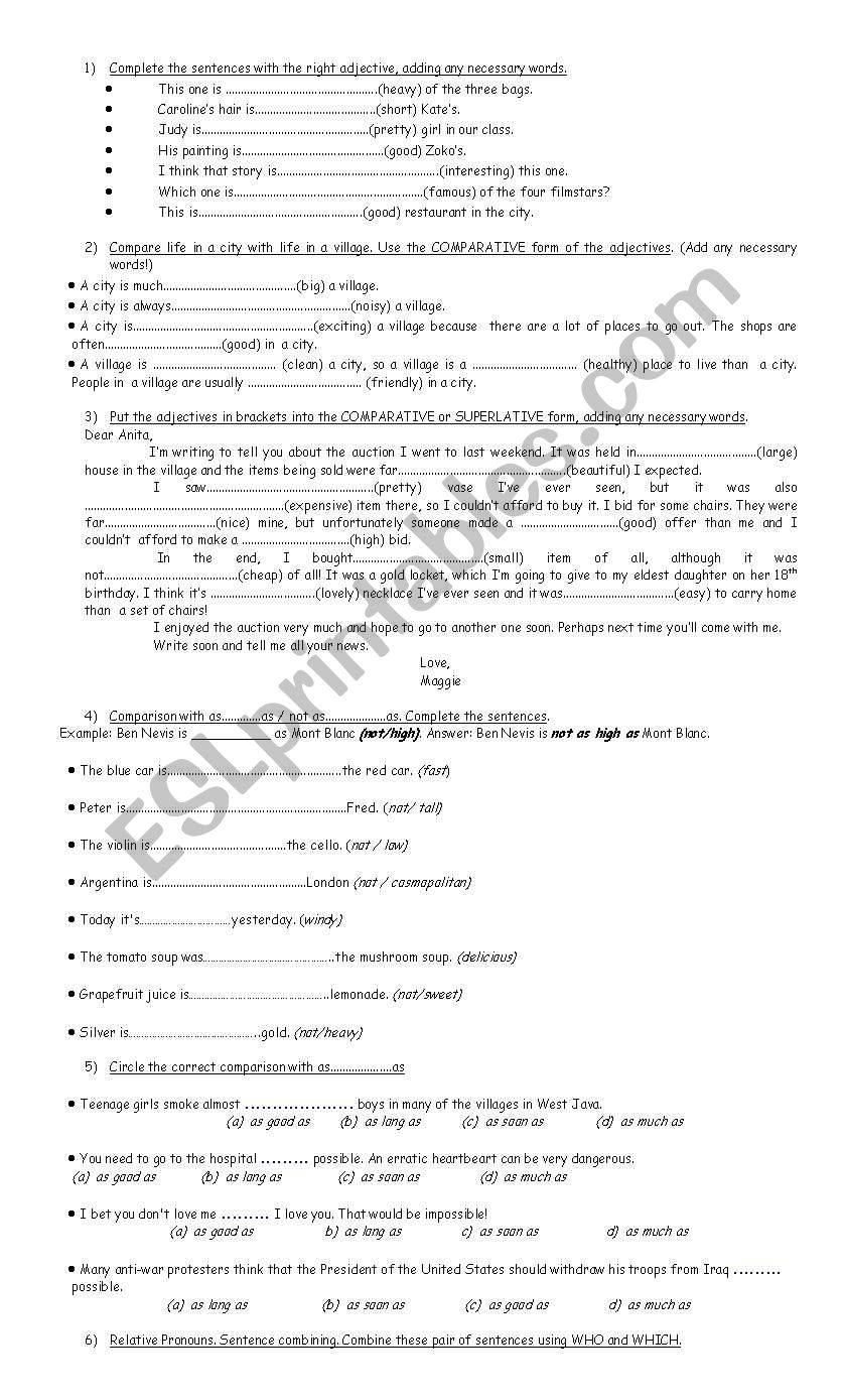 Comparatives and Superlatives worksheet